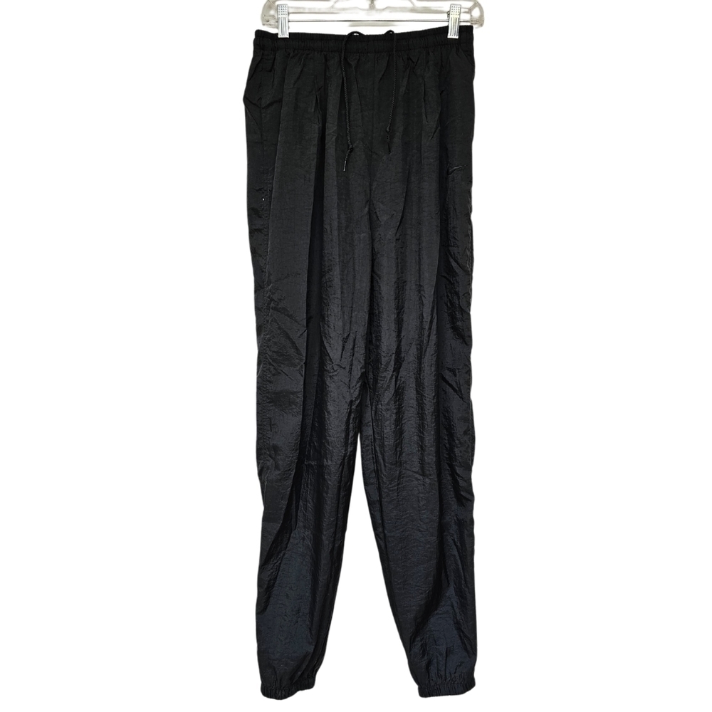 Nike Vintage 90s Windbreaker Pants, Black, Zipper Ankles, Size L 12 / 14